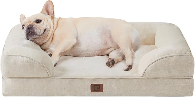 EHEYCIGA Orthopedic Dog Bed for Small Dogs, Waterproof Memory Foam Small Dog Beds with Sides, Non-Slip Bottom and Egg-Crate Foam Medium Dog Couch Bed with Washable Removable Cover, Beige