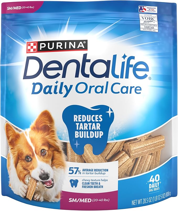 Purina Dentalife Daily Oral Care Chicken Flavor Small/Medium Breed Dog Dental Chews – 28.5 oz pouch (40ct)