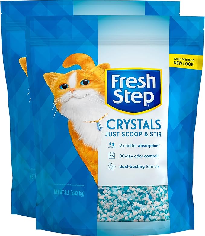 Fresh Step Crystals, Premium Cat Litter, Scented, 8 Pounds, Pack of 2 (Package May Vary)