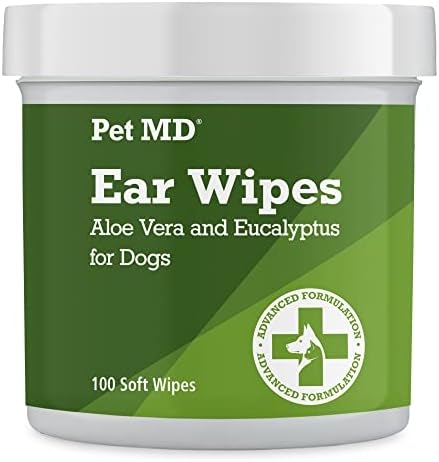 Pet MD Dog Ear Cleaner Wipes - 100 Count Otic Cleanser with Aloe & Eucalyptus to Relieve Ear Itching and Prevent Infections