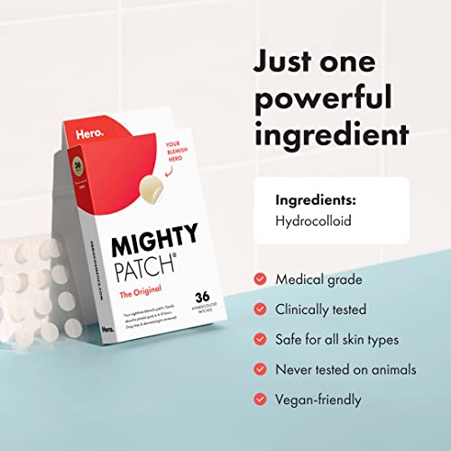 Hero Cosmetics Mighty Patch™ Original: Hydrocolloid Acne Pimple Patches for Fast Blemish Relief (36 Count)