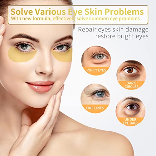 Revitalize Your Eyes: 60 Pcs 24K Gold Under Eye Patches for Puffy Eyes & Dark Circles - Collagen, Hyaluronic Acid & Castor Oil for Youthful Skin Care