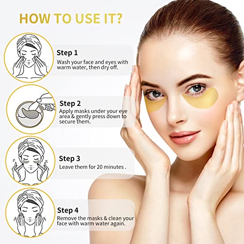 Revitalize Your Eyes: 60 Pcs 24K Gold Under Eye Patches for Puffy Eyes & Dark Circles - Collagen, Hyaluronic Acid & Castor Oil for Youthful Skin Care