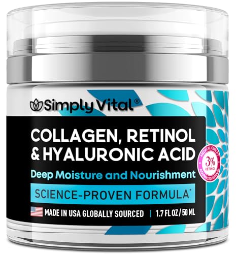 SimplyVital Anti-Aging Collagen Face Moisturizer – Retinol & Hyaluronic Acid Cream for Face, Neck & Décolleté – Daily Hydration, Firming & Wrinkle Reduction – Made in USA – 1.7oz