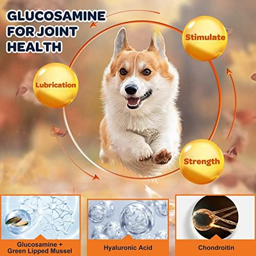 Glucosamine Joint Supplement for Dogs – 120 Chicken-Flavored Chews with Chondroitin, Omega-3, MSM, Turmeric, and Calcium for Pain Relief