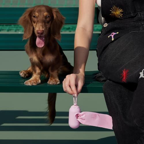 VETRESKA Cherry Blossom Scented Dog Poop Bag Dispenser - Leak Proof & Extra Thick Pet Waste Bags with 1 Holder and 105 Bags - Perfect for Dog Walking & Cat Litter (Pink)