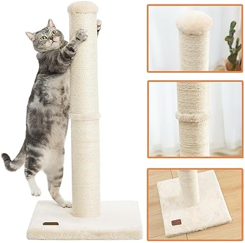 Sturdy 34-Inch Cat Scratching Post with Natural Sisal Rope – 4.3-Inch Wide Durable Scratcher for Indoor Cats, Beige