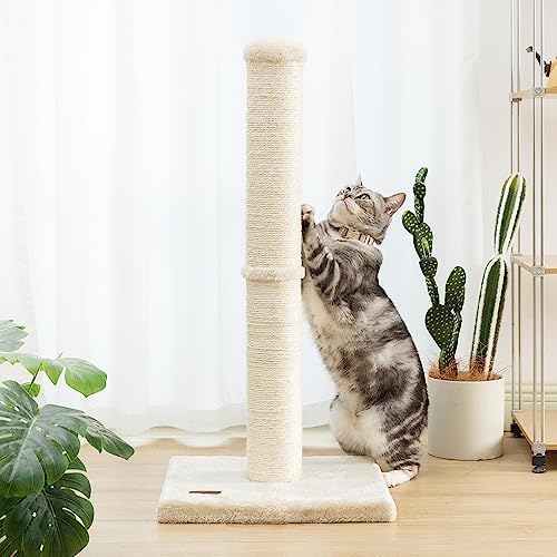 Sturdy 34-Inch Cat Scratching Post with Natural Sisal Rope – 4.3-Inch Wide Durable Scratcher for Indoor Cats, Beige