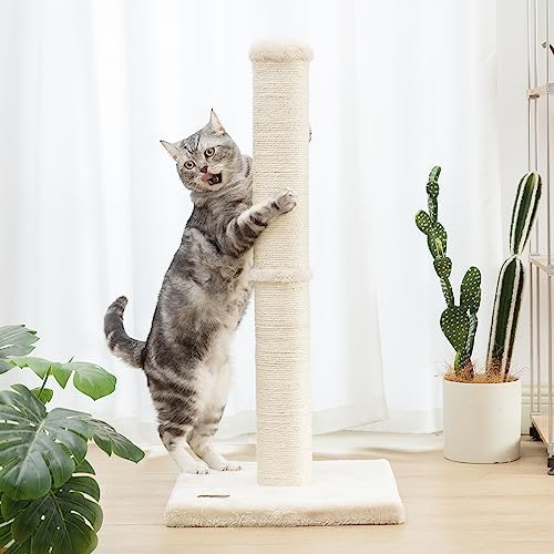 Sturdy 34-Inch Cat Scratching Post with Natural Sisal Rope – 4.3-Inch Wide Durable Scratcher for Indoor Cats, Beige