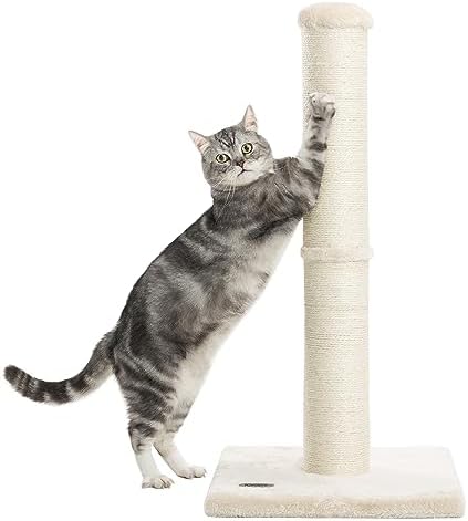 Sturdy 34-Inch Cat Scratching Post with Natural Sisal Rope – 4.3-Inch Wide Durable Scratcher for Indoor Cats, Beige