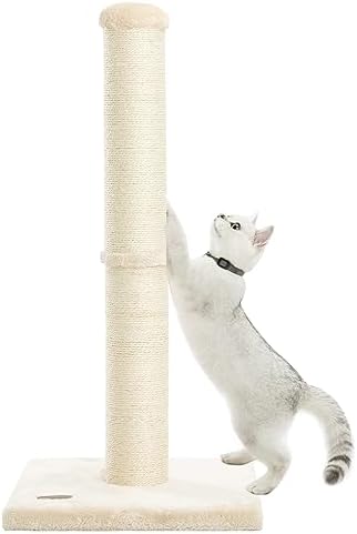 Sturdy 34-Inch Cat Scratching Post with Natural Sisal Rope – 4.3-Inch Wide Durable Scratcher for Indoor Cats, Beige