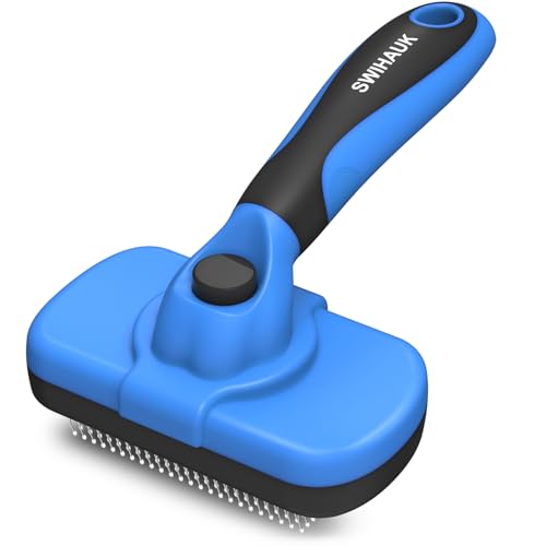 Swihauk Self-Cleaning Slicker Brush - Skin-Friendly Deshedding Grooming Tool for Dogs & Cats, Ideal for Shedding & Haired Pets - Pet Supplies Accessories in Blue