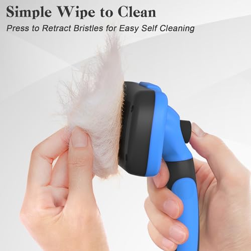 Swihauk Self-Cleaning Slicker Brush - Skin-Friendly Deshedding Grooming Tool for Dogs & Cats, Ideal for Shedding & Haired Pets - Pet Supplies Accessories in Blue