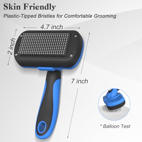 Swihauk Self-Cleaning Slicker Brush - Skin-Friendly Deshedding Grooming Tool for Dogs & Cats, Ideal for Shedding & Haired Pets - Pet Supplies Accessories in Blue