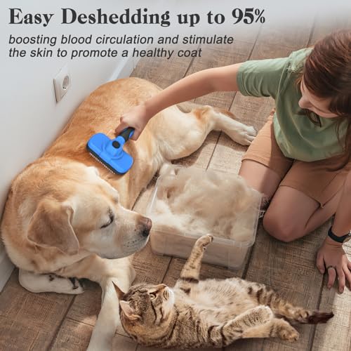 Swihauk Self-Cleaning Slicker Brush - Skin-Friendly Deshedding Grooming Tool for Dogs & Cats, Ideal for Shedding & Haired Pets - Pet Supplies Accessories in Blue