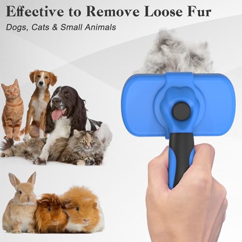 Swihauk Self-Cleaning Slicker Brush - Skin-Friendly Deshedding Grooming Tool for Dogs & Cats, Ideal for Shedding & Haired Pets - Pet Supplies Accessories in Blue